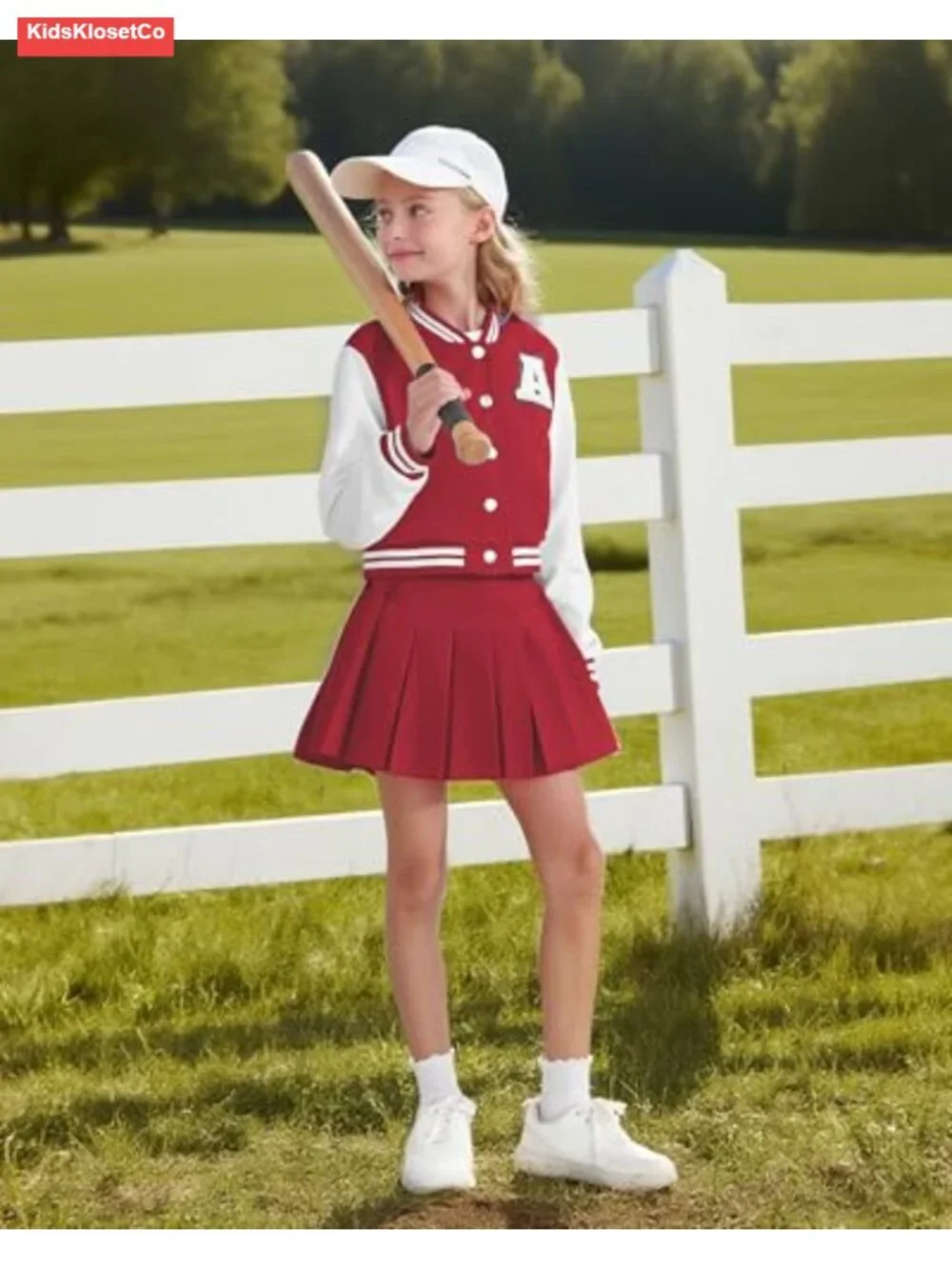 Girls 2 Piece Pleated Skirt Set Long Sleeve Sweatshirt with Buckle